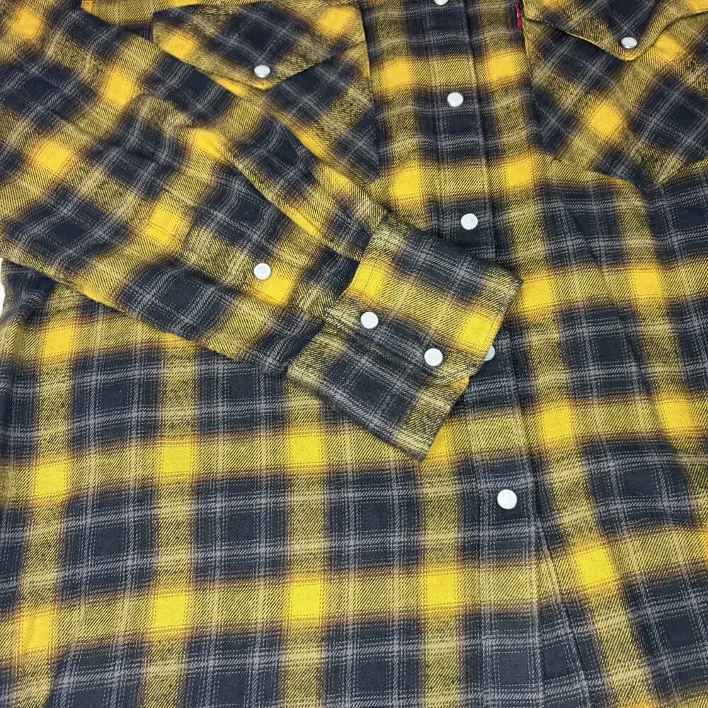 Levi's Relaxed Fit The Western Shirt Yellow Plaid Pearl Snap Flannel Medium